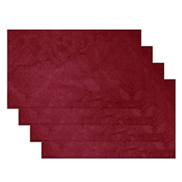 Elrene Caiden Elegance Damask Placemats 13"x19" Cranberry Jacquard (Set of 4) - Picture 3 of 6